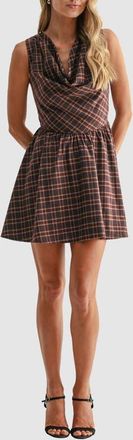 All in Favor Plaid Cowl Neck Minidress in Brown Plaid at Nordstrom, Size X-Large
