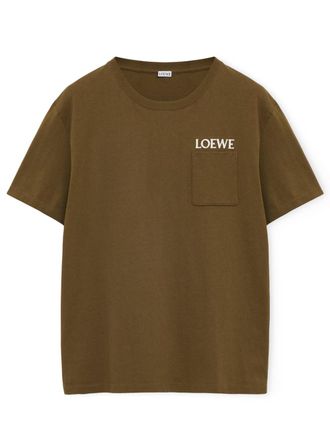 Loewe Unisex Embroidered Logo T-Shirt in Green Cotton - Size X-Large