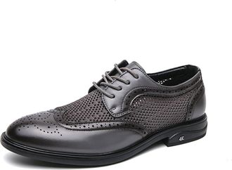 Generic Mens Hollow Mesh Brogue Formal Oxford Shoes Casual Lightweight Wingtip Business Dress Work Derby Shoes (8.5,Grey)
