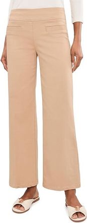 Elliott Lauren Elastic Waist Pull On Wide Leg Pant with Front Besom Pockets Womens Clothing Camel : 12 29, Cotton/Elastane