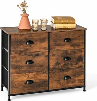 Costway Costway - 6 Drawers Dresser Organizer 2-Tier Fabric Storage Organizer Chest of Drawers