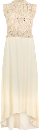 PESERICO Kleedjes, Dames, Beige, XL, Lange elegante jurk in zandkleur met chique en veelzijdig design