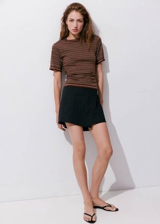 Mango Pullover righe maniche corte cioccolato - Donna - XXS - MANGO