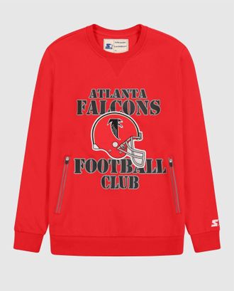 Starter Atlanta Falcons Crew Neck Sweatshirt With Zip Pockets In Red
