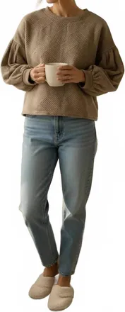 She + Sky Womens Bubble Long Sleeve Textured Top In Brown