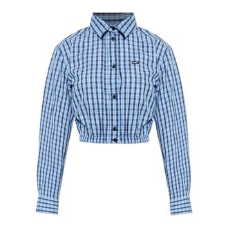 VETEMENTS Shirts, female, Blue, Size: XS Short Checkered Shirt