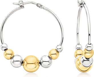 Ross-Simons Italian Sterling Silver and 18kt Gold Over Sterling Graduated Bead Hoop Earrings