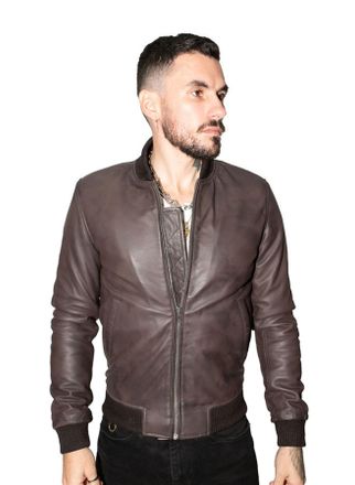 Infinity Leather Mens Retro Varsity Bomber Jacket-Pretoria - Brown - Size X-Large