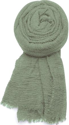 World of Shawls Chic Ladies Cotton Blend Crinkle Distressed Effect Scarf with Fringed Edges (Sage Green)