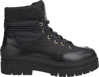 Tommy Hilfiger Zwarte Monogram Outdoor Enkellaarsjes - Dames - Veterlaarzen - Zwart - 39 EU - Katoen - Schoenen