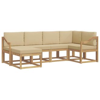 vidaXL Conjunto De Sof&aacute;s De Exterior Con Coj&iacute;n 6 Pcs Y Beige Poli&eacute;ster Vidaxl