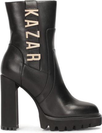 Kazar Leren laarzen met matte hak versierd met letters. Dit product valt klein uit. - Dames - Laarzen met Hak - Zwart - 35 EU - Leer - Schoenen
