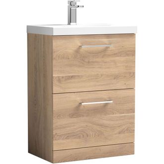 Nuie Nuie - Arno Floor Standing 2-Drawer Vanity Unit with Basin-1 600mm Wide - Bleached Oak