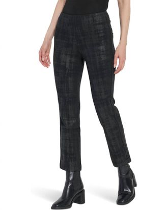 Lyss&eacute; Ankel Foil Denim Baby Boot Pants In Brushed Plaid Foil