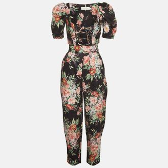 Zimmermann Black Floral Print Linen Top And Pants Set