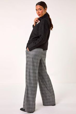 Roman Check Print Tie Front Wide Leg Trouser