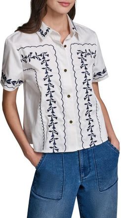 Karl Lagerfeld Embroidered Button-Up Shirt in Soft White at Nordstrom, Size X-Large