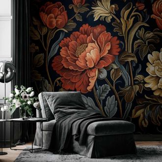 OEM Carta Da Parati Fotografica - Grandi Fiori Da Arazzo, Motivo Floreale Retr&ograve; In Stile Kilim / Grandi Fiori Da Arazzo In Stile Retr&ograve;