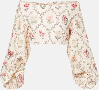 Agua Bendita Top in lino con stampa floreale