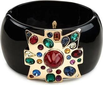 Kenneth Jay Lane Armband met kruispatroon en robijn - Zwart