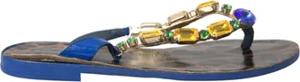 Dolce & Gabbana Blue Crystal Calf Leather Beachwear Womens Shoes