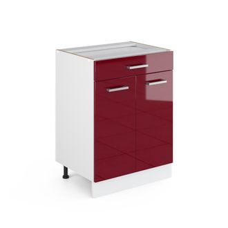 Vicco Mueble Bajo Universal R-line, Rojo Burdeos Alto Brillo, 60 Cm Con Cajones, Sin Encimera Vicco