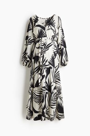 H&M MAMA Before & After Kleid mit Bindeg&uuml;rtel - Weiss/Gemustert
