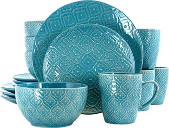 Elama White Lily 16 Piece Luxurious Stoneware Dinnerware with Complete Setting for 4