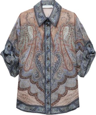 Zimmermann Overhemden, Dames, Veelkleurig, XS, Wanderlust Shirt met Korte Mouwen