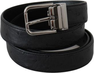 Dolce & Gabbana Black Exotic Skin Pattern Silver Buckle Mens Belt
