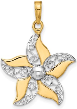 Diamond2Deal 14k Yellow Gold White Rhodium Filigree Flower Pendant