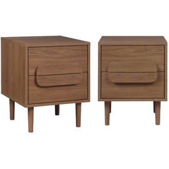 Sweeek Set of 2 vintage walnut wood effect bedside tables with 2 drawers, Juliana 40x40x50 cm