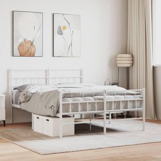 vidaXL Vidaxl - Estructura Cama Sin Colch&oacute;n Con Estribo Metal Blanco 140x200 Cm