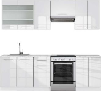 Vicco Mueble De Cocina Fame-line, Blanco Alto Brillo/blanco, 240 Cm, Et M&aacute;rmol