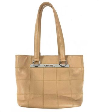 Chanel Wild Stitch Beige Grained Calfskin Tote Bag (Pre-Owned)