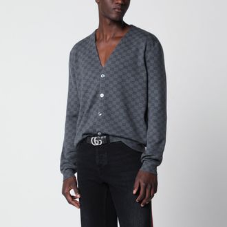 Gucci Cardigan in lana e seta grigio con motivo GG