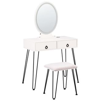Beliani Beliani - Tocador Led Blanco Negro 80 X 40 Cm Mdf 4 Cajones Espejo Taburete Soye