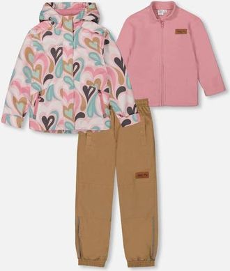 Deux par Deux Baby Girls 3-In-1 Mid-Season Outerwear Set With Printed Jacket Light Pink And Beige Pant at Nordstrom, Size 12M