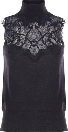 Ermanno Scervino Tops, Dames, Zwart, M, Zwarte Kantinzet Mouwloze Top