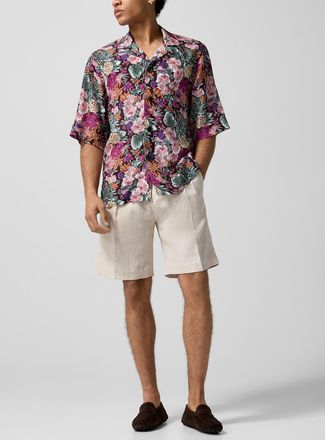 &Eacute;cole de Pens&eacute;e Mens Pleated pure linen short