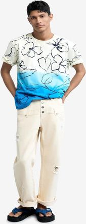Desigual T-shirt bianca con stampa tropicale sfumata-Bianco