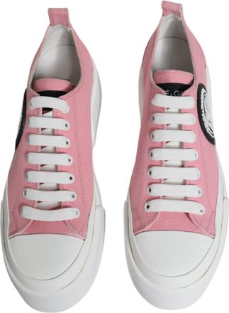 Dolce & Gabbana Womens Pink White Canvas Logo Low Top Sneakers Shoes Cotton Calf Leather