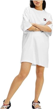 Tommy Hilfiger Logo Oversized T-shirt Jurk - Dames - Casual kleedjes - Wit - XS - Katoen - Kleedjes