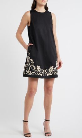 Boss Orange by Hugo Boss Sleeveless Embroidered Hem Cotton Dress in Black at Nordstrom, Size 12