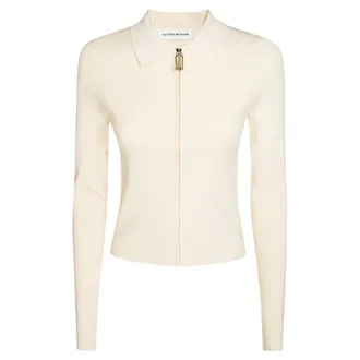 Victoria Beckham Truien & Vesten, Dames, Beige, L, Zipped Polo Top