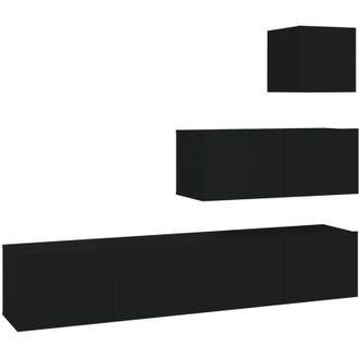 vidaXL Vidaxl - Set Mobili Porta tv 4 pz Nero in Legno Multistrato