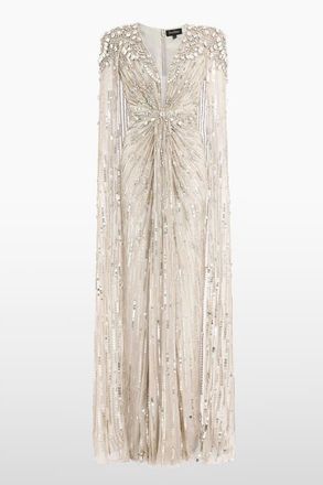 Jenny Packham Lotus Lady Sequin-Embellished Cape Gown in Platinum at Nordstrom, Size 10 Uk