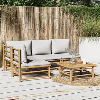 vidaXL Vidaxl - Set De Muebles De Jard&iacute;n 5 Piezas Bamb&uacute; Y Cojines Gris Claro