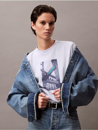 Calvin Klein Jeans Calvin Klein Womens Street Sign Graphic Boxy T-Shirt - Blue - XS