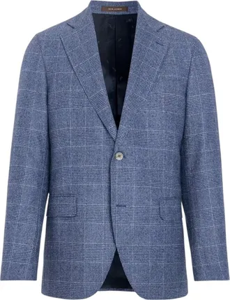 Oscar Jacobson Fogerty Regular Fit Glencheck Blazer - Heren - Jassen - Blauw - Maat: 4XL Zijde